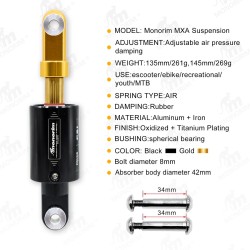 Amortizor cu aer Monorim MXA pentru trotineta si bicicleta electrica MTB  - 10  MODEL: Suspensie Monorim MXA REGLAJ: Presiune ae