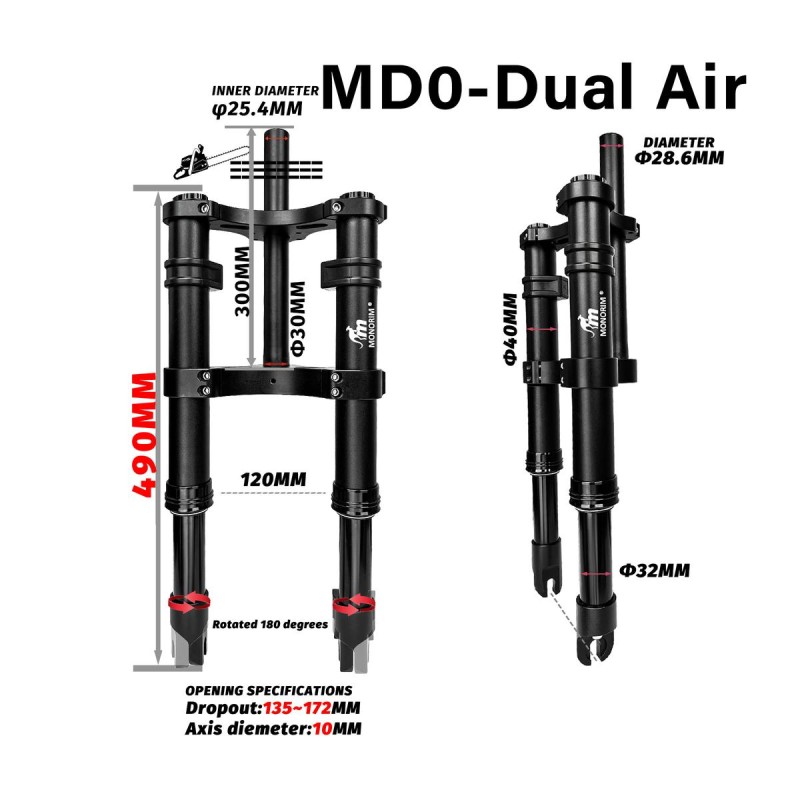 Suspension avant Monorim MD0 Dual Air Version 490mm x 165mm  - 10  Compatibilite: prevue pour les montages au format 490mm x 165
