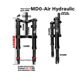 Perednyaya podveska Monorim MD0 Air Hydraulic 490mm x 165mm  - 2  Sovmestimost: dlya sovmestimykh ustanovok peredney vilki Monor