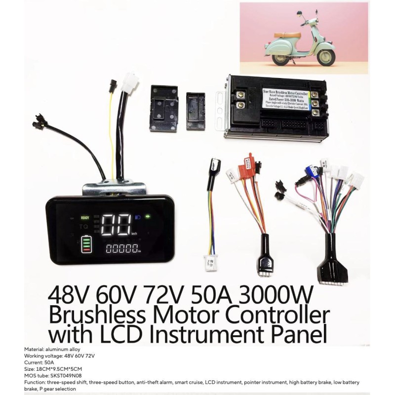 Kit controlador motor sin escobillas onda sinusoidal 48V 84V 50A 3000W - Controladora, cableado y pantalla  - 9 Lista de product