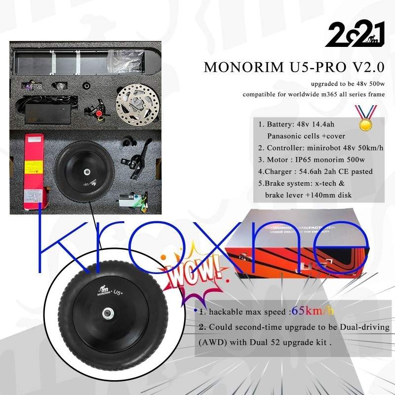 DUAL52 AWD atnaujinimo rinkinys PACK U5 2.0, skirtas Xiaomi elektriniams paspirtukams - DUAL MOTOR rinkinys Monorim - 32 DUAL52 