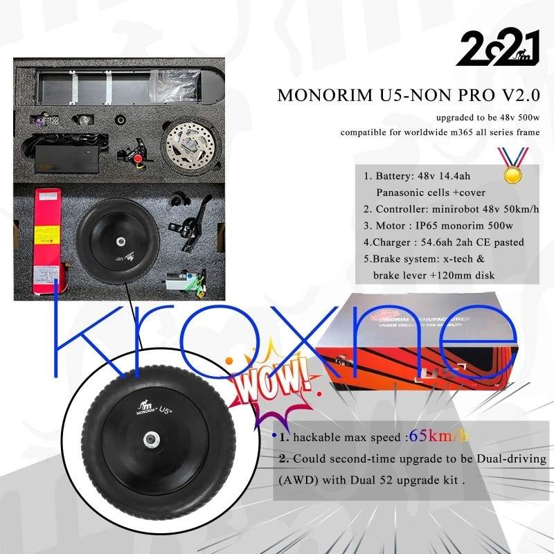 Monorim Pack U5 2.0 for Xiaomi and Ninebot Max series- 48v 14.4ah battery 500w motor Monorim - 30 Pack U5 2.0 for Xiaomi electri